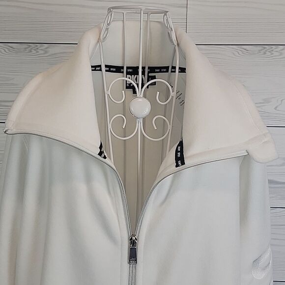 DKNY sport full zip fleece jacket in cloud white Women's Size 1X - Picture 2 of 14